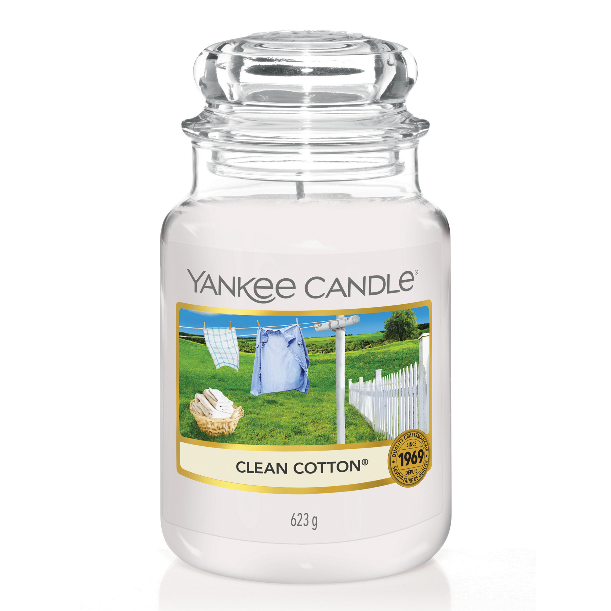 Clean Cotton® Candle Original Large Jar Candle Yankee Candle, White, 10.7cm x 16.8cm | Fresh & Clean
