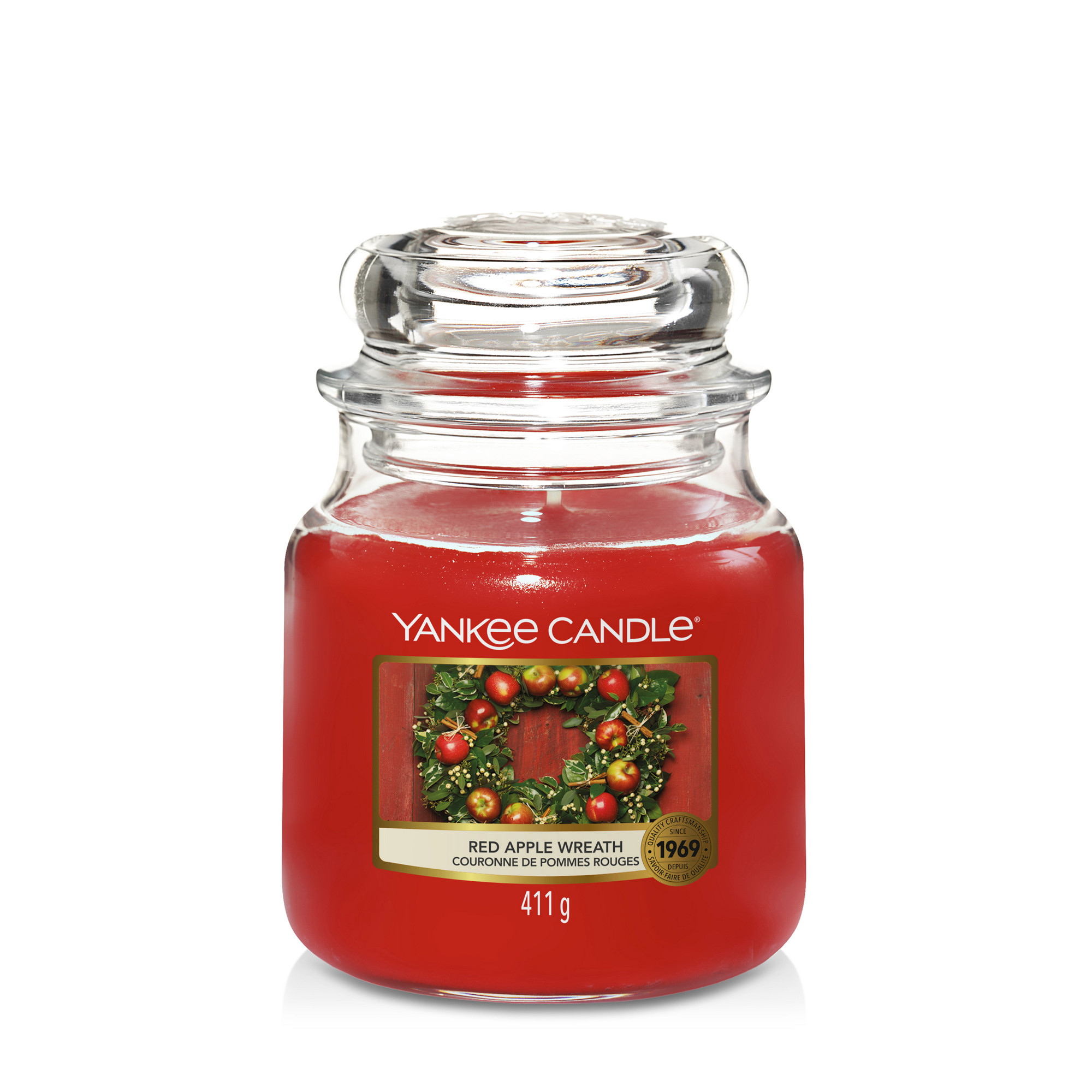 Red Apple Wreath Original Medium Jar Candle Yankee Candle, 10.7cm x 12.7cm | Fruity