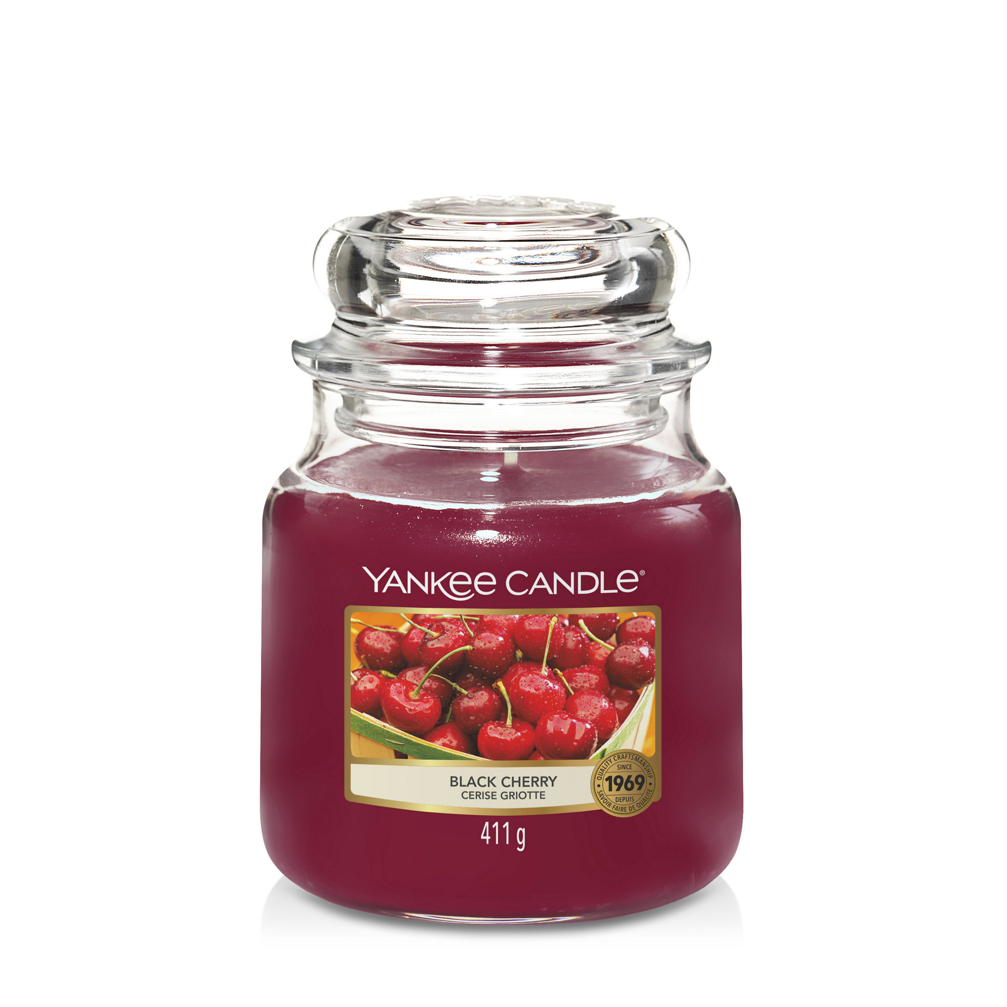Black Cherry Candle Original Medium Jar Candle Yankee Candle, Red, 10.7cm x 12.7cm | Fruity