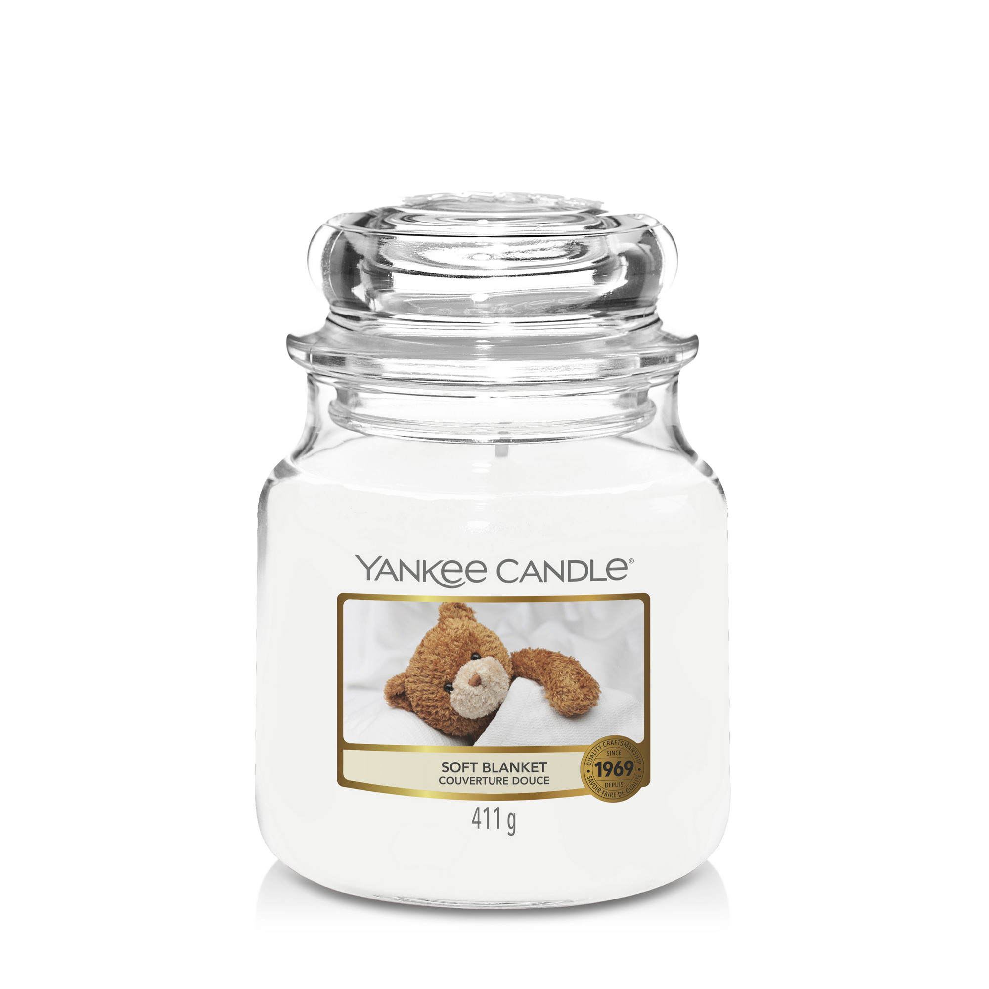 Soft Blanket Candle Original Medium Jar Candle Yankee Candle, White, 10.7cm x 12.7cm | Fresh & Clean