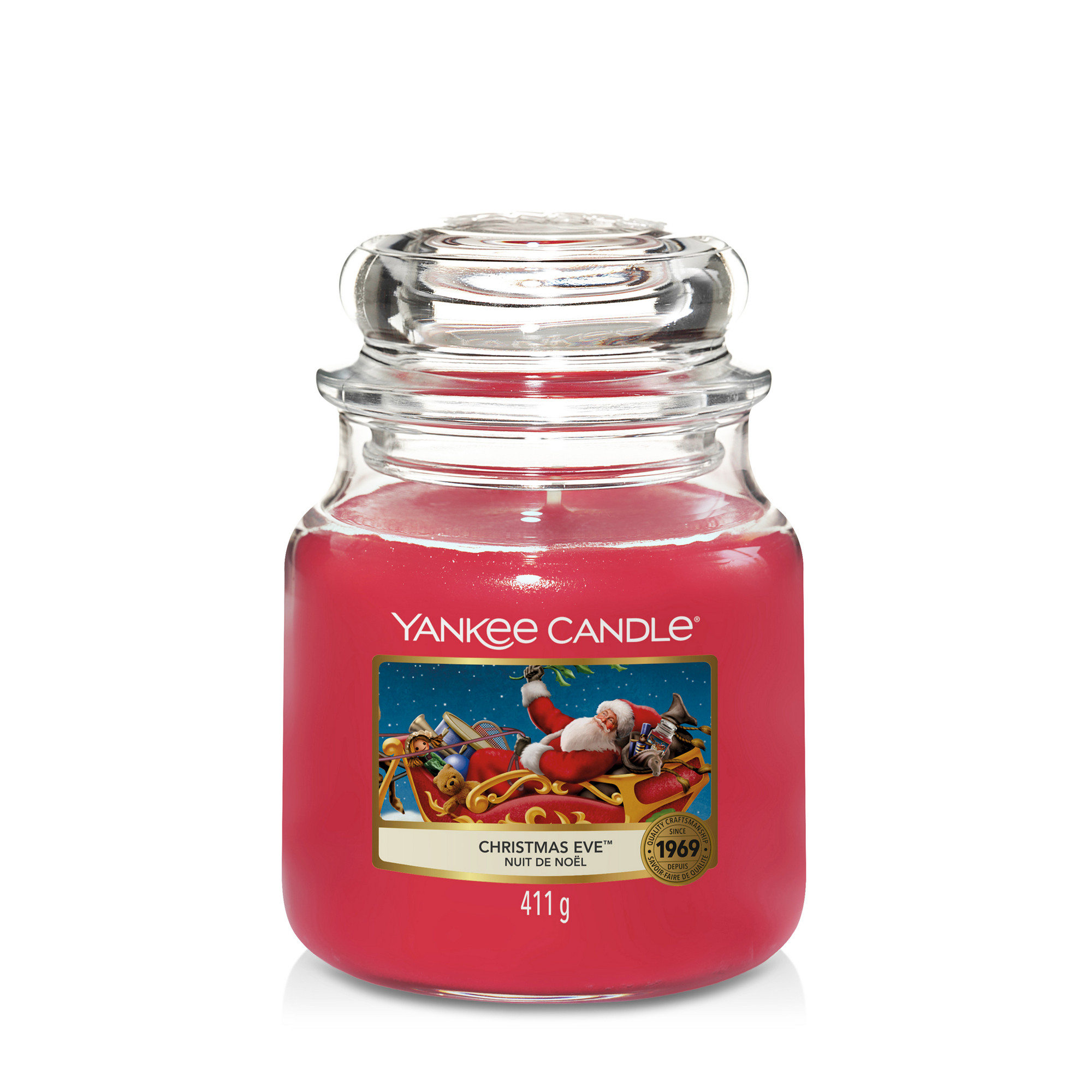 Christmas Eve Candle Original Medium Jar Candle Yankee Candle, Red, 10.7cm x 12.7cm | Sweet & Spicy