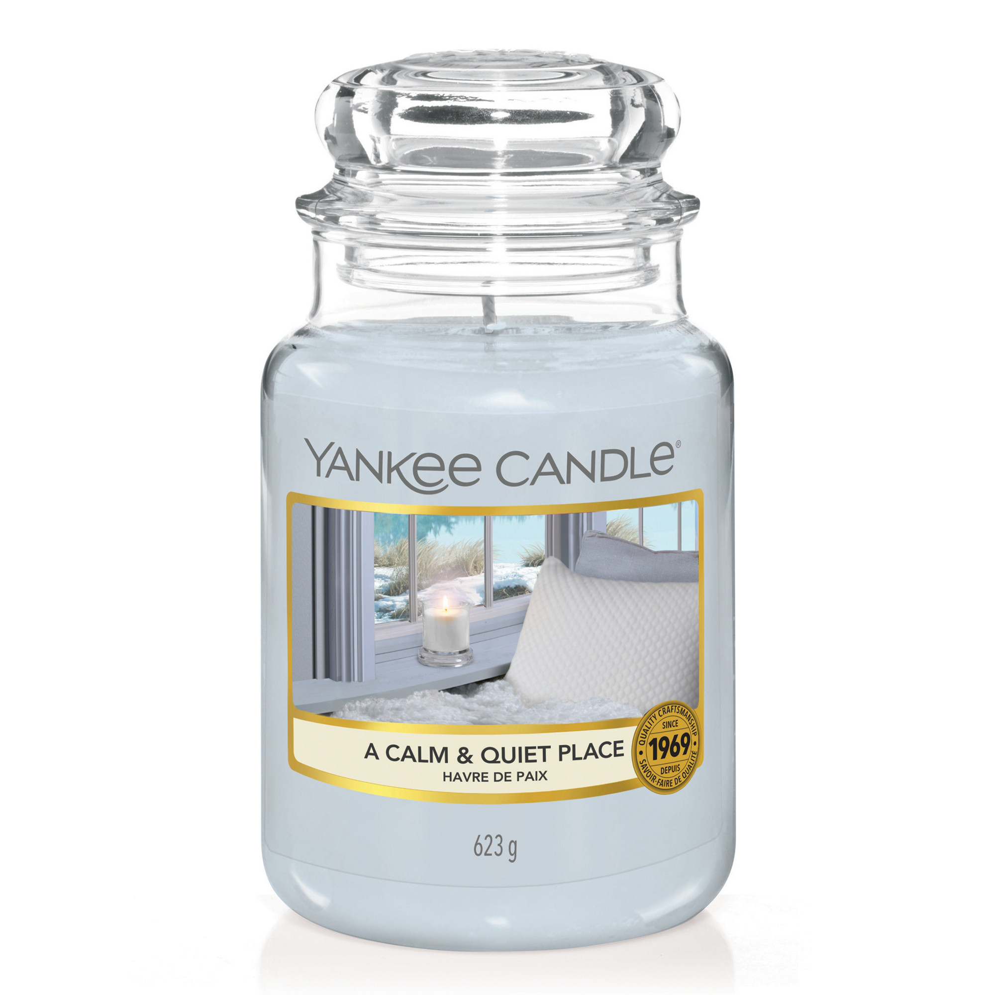 A Calm & Quiet Place Candle Original Large Jar Candle Yankee Candle, Blue, 10.7cm x 16.8cm | Floral