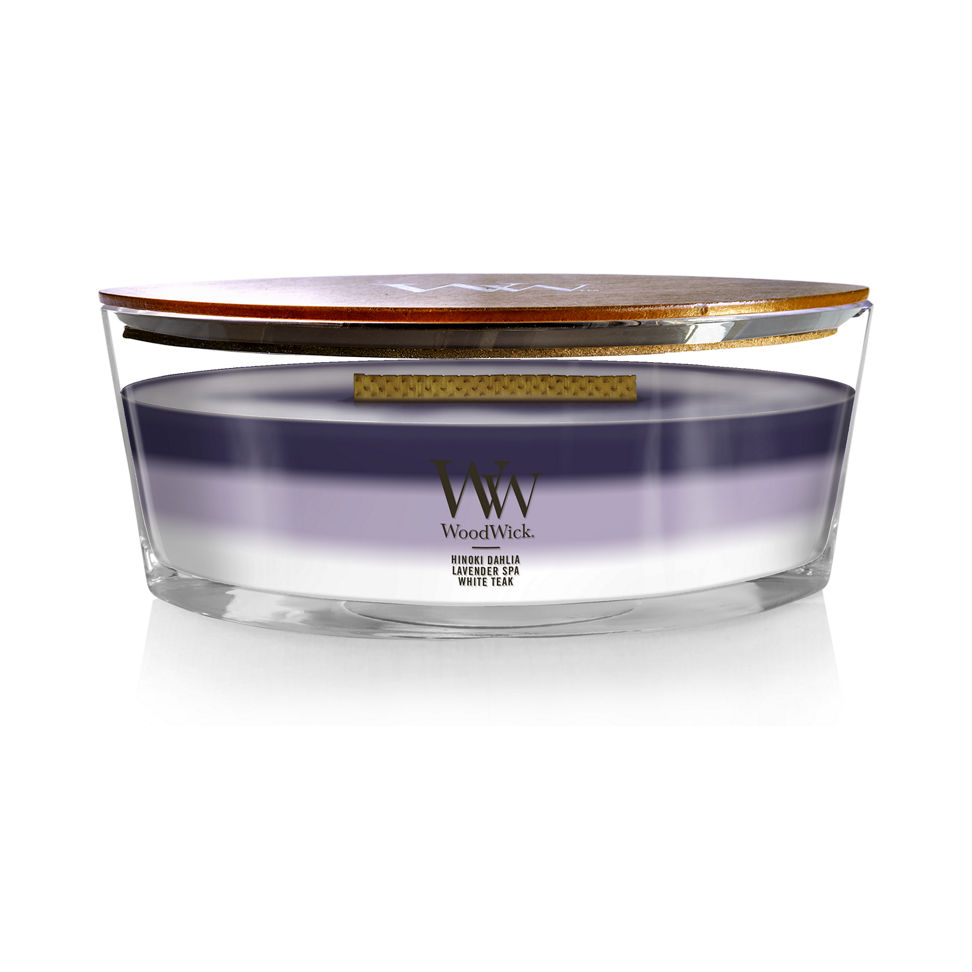 woodwick ellipse trilogy candle with hinoki dahlia lavender spa and white teak