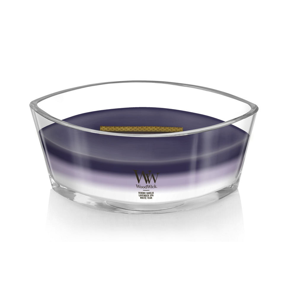 woodwick ellipse trilogy candle with hinoki dahlia lavender spa and white teak