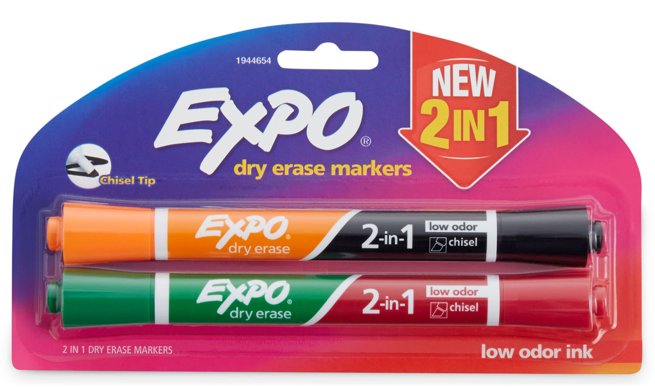 EXPO 2-in-1 Dry Erase Markers, Chisel Tip | Expo