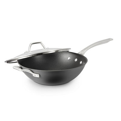 Signature&trade; Hard-Anodized Nonstick 12-Inch Flat-Bottom Wok with Cover