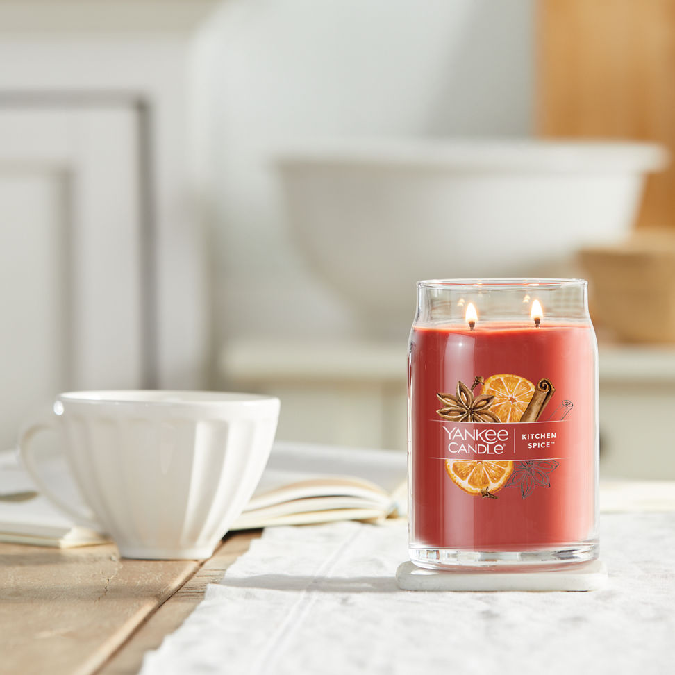 kitchen spice signature large jar candle on table
