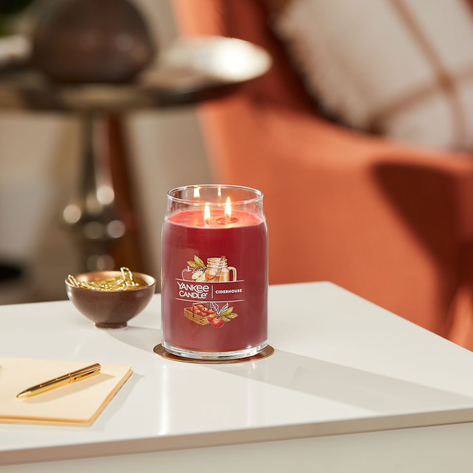 ciderhouse signature large jar candle on table