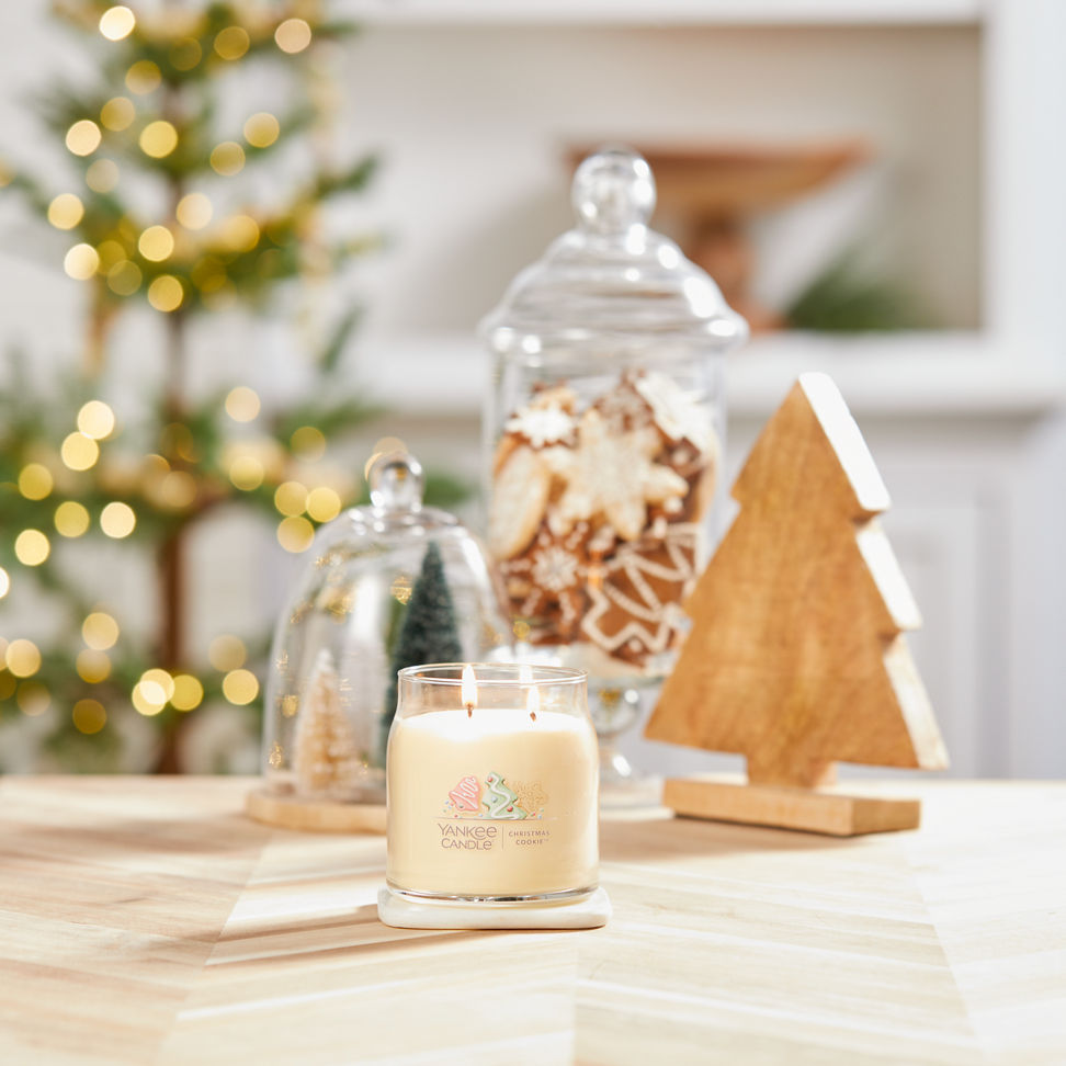 christmas cookie signature medium jar candle on table