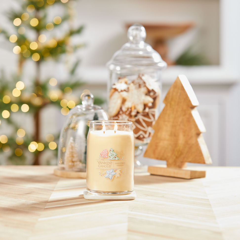 christmas cookie signature large jar candle on table