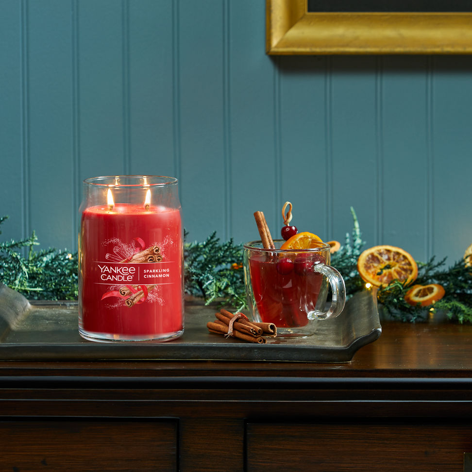 sparkling cinnamon signature large jar candle on table