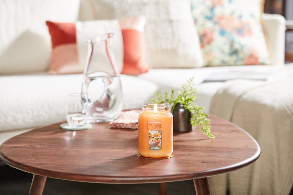mango ice cream original large jar candle on table