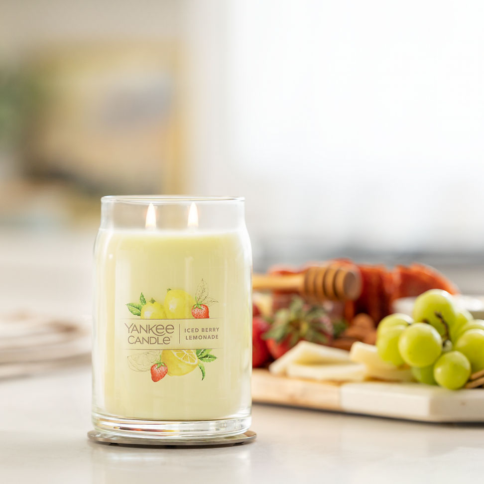 iced berry lemonade signature large jar candle on table