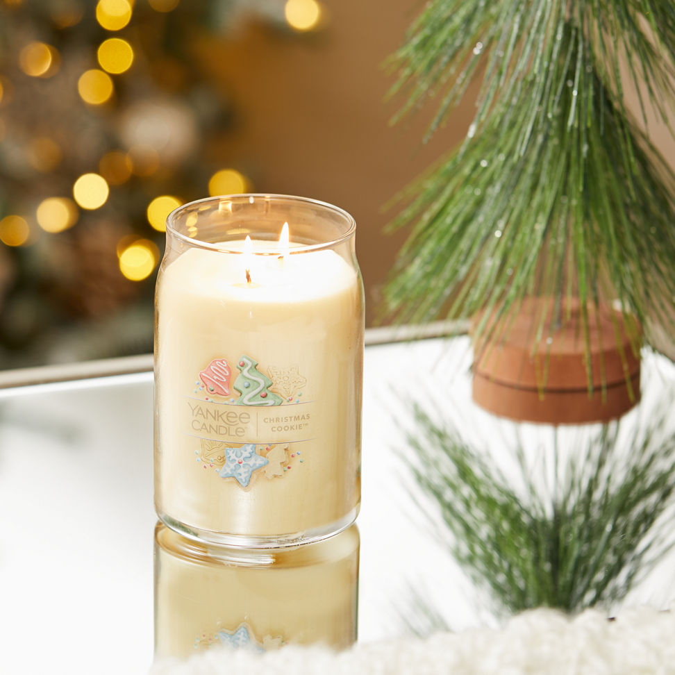 christmas cookie signature large jar candle on table