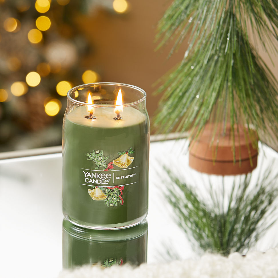 mistletoe signature large jar candle on table