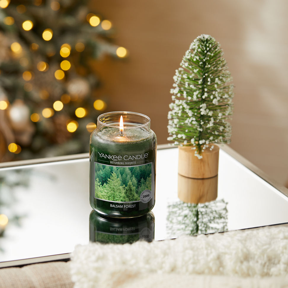 balsam forest original large jar candle on table