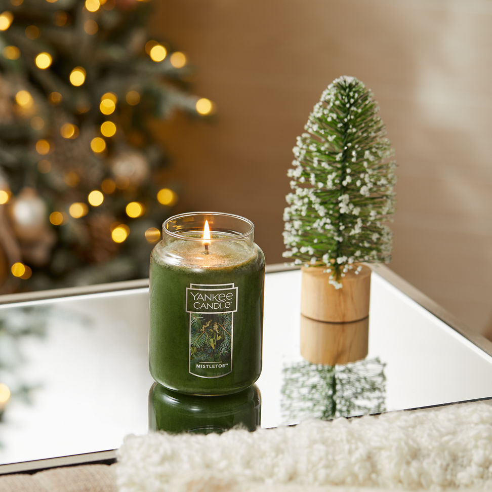 mistletoe original large jar candle on table