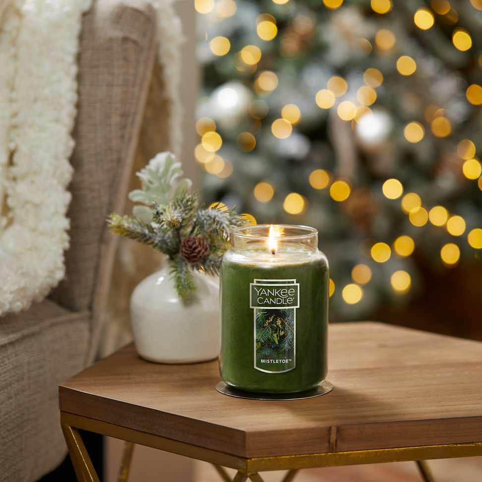 mistletoe original large jar candle on table