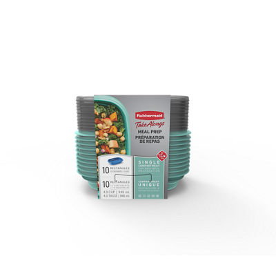 Préparateur de repas rectangulaire à compartiment unique Rubbermaid® TakeAlongs®, ensemble de 10