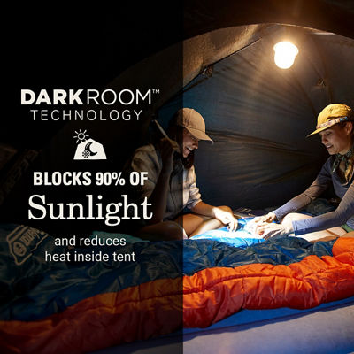 Two people inside tent with Darkroom technology