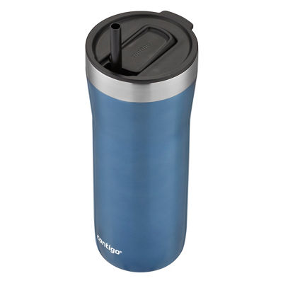 Streeterville Stainless Steel Tumbler with Plastic Straw and Splash-Proof Lid, 32 oz
