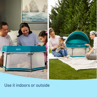 baby laying in travel lite portable bassinet use it indoors or outside