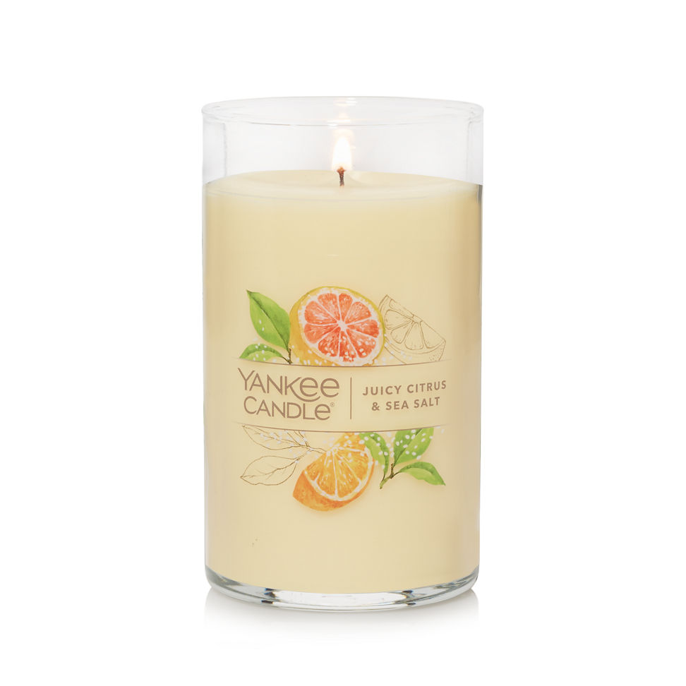 lit juicy citrus and sea salt signature medium pillar candle