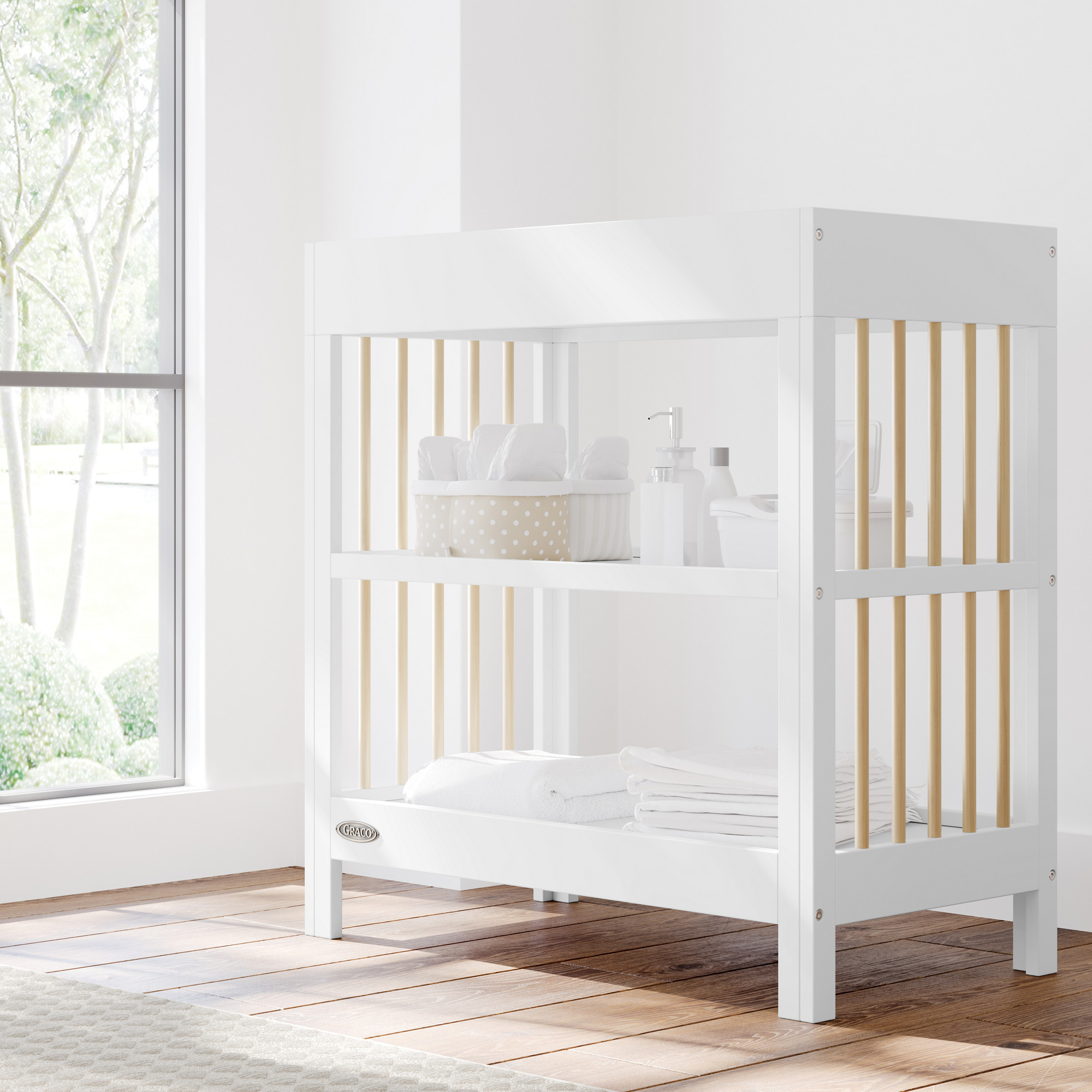 Graco Teddi Changing Table with Water-Resistant Changing Pad - White/Driftwood - White/driftwood