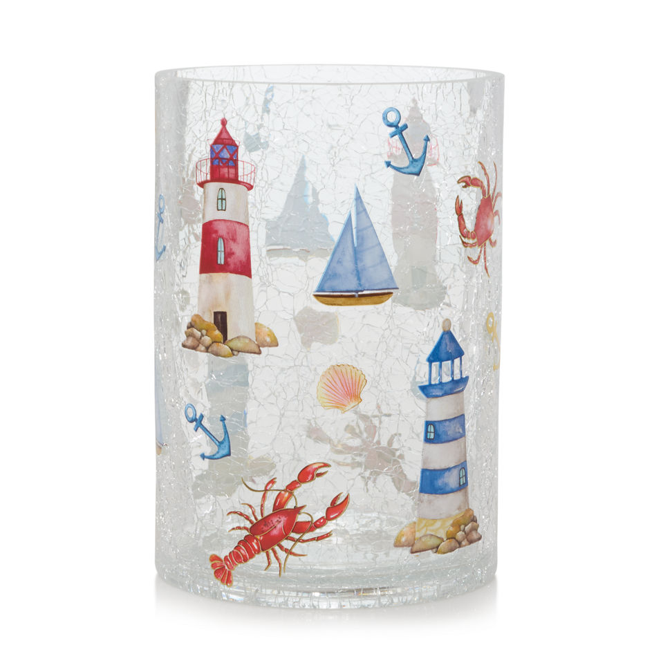 Sailboats crackle glass Jar Candle Holder