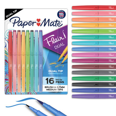 Paper Mate Flair DUAL Pens, Brush & Medium Tips (0.7mm)