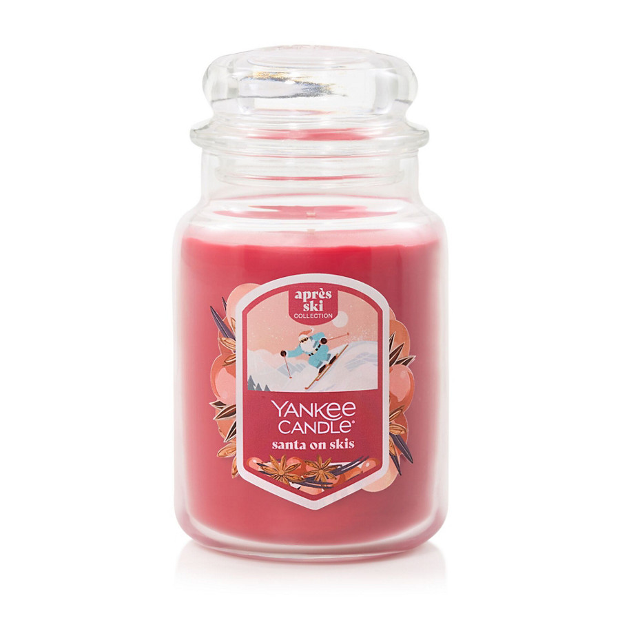 santa on skis large jar candle