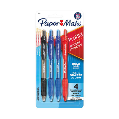 Stylos &agrave; billes r&eacute;tractables Profile Paper Mate, pointe &eacute;paisse (1,4mm)