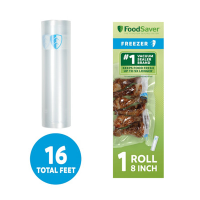 FoodSaver Vacuum Sealer Rolls, 1 Pack 8" x 16' Rolls, BPA-Free Custom Size Freezer Bags for Food Storage, Sous Vide, and Meal Prep