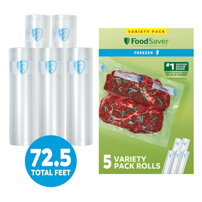 FoodSaver Vacuum Sealer Rolls Variety Pack, 3 Pack 8" x 14.5' Rolls & 2 Pack 11" x 14.5' Rolls, BPA-Free Custom Size Freezer Bags for Food Storage, Sous Vide, and Meal Prep