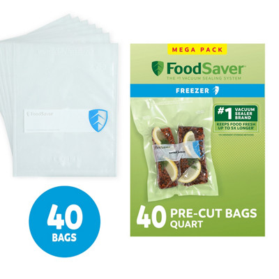 FoodSaver Quart Vacuum Seal Bags, 40 Count Pre-Cut BPA-Free Freezer Bags, Align to Seal & Tear to Open for Food Freezer, Sous Vide, and Meal Prep