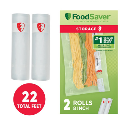 FoodSaver Vacuum Sealer Rolls, 2 Pack 8" x 11' Rolls, BPA-Free Custom Size Storage Bags for Food Storage, Sous Vide, and Meal Prep
