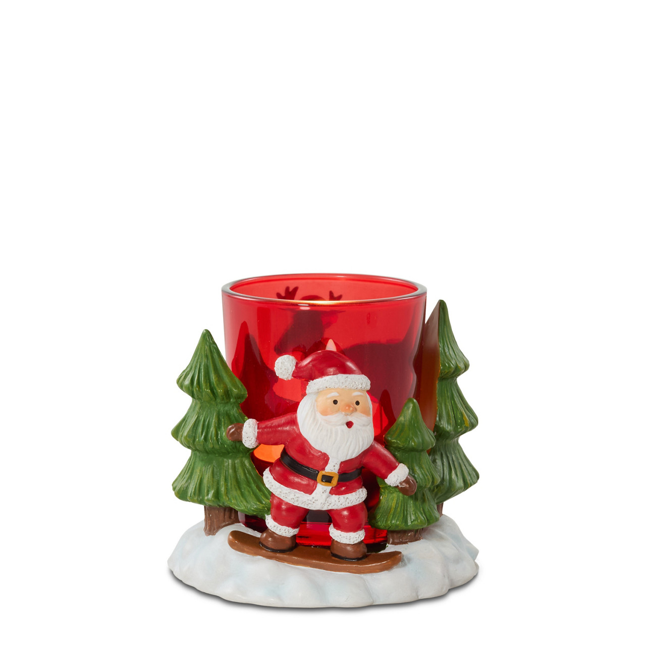 Skiing Santa Tea Light Candle Holder