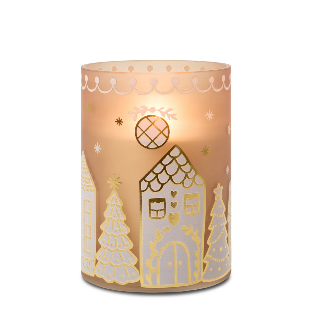 Gingerbread Village Glass Jar Candle Holder