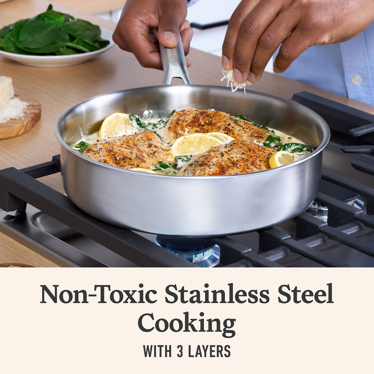 Calphalon 3層ステンレス ソテーパン フライパン 3QT 蓋付き Calphalon Stainless Steel 3-Qt Sauté Pan with Lid | Calphalon