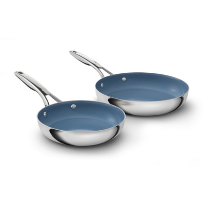 Premier Ceramic 8" and 10" Fry Pan Combo with Stainless Steel Exterior, Macaron