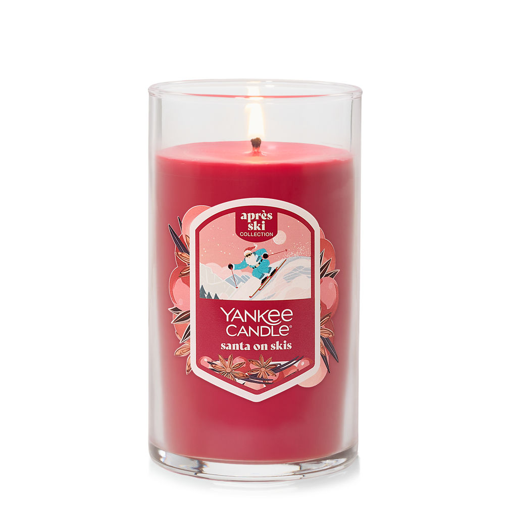 Santa On Skis Medium Pillar Candle