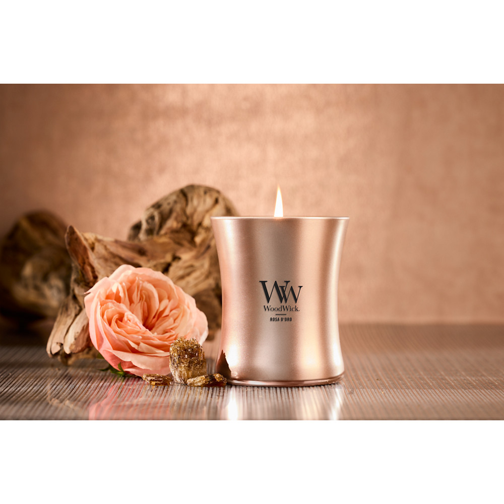 Rosa D'Oro WoodWick® Precious Metals Medium Hourglass Candle - Medium Hourglass Candles