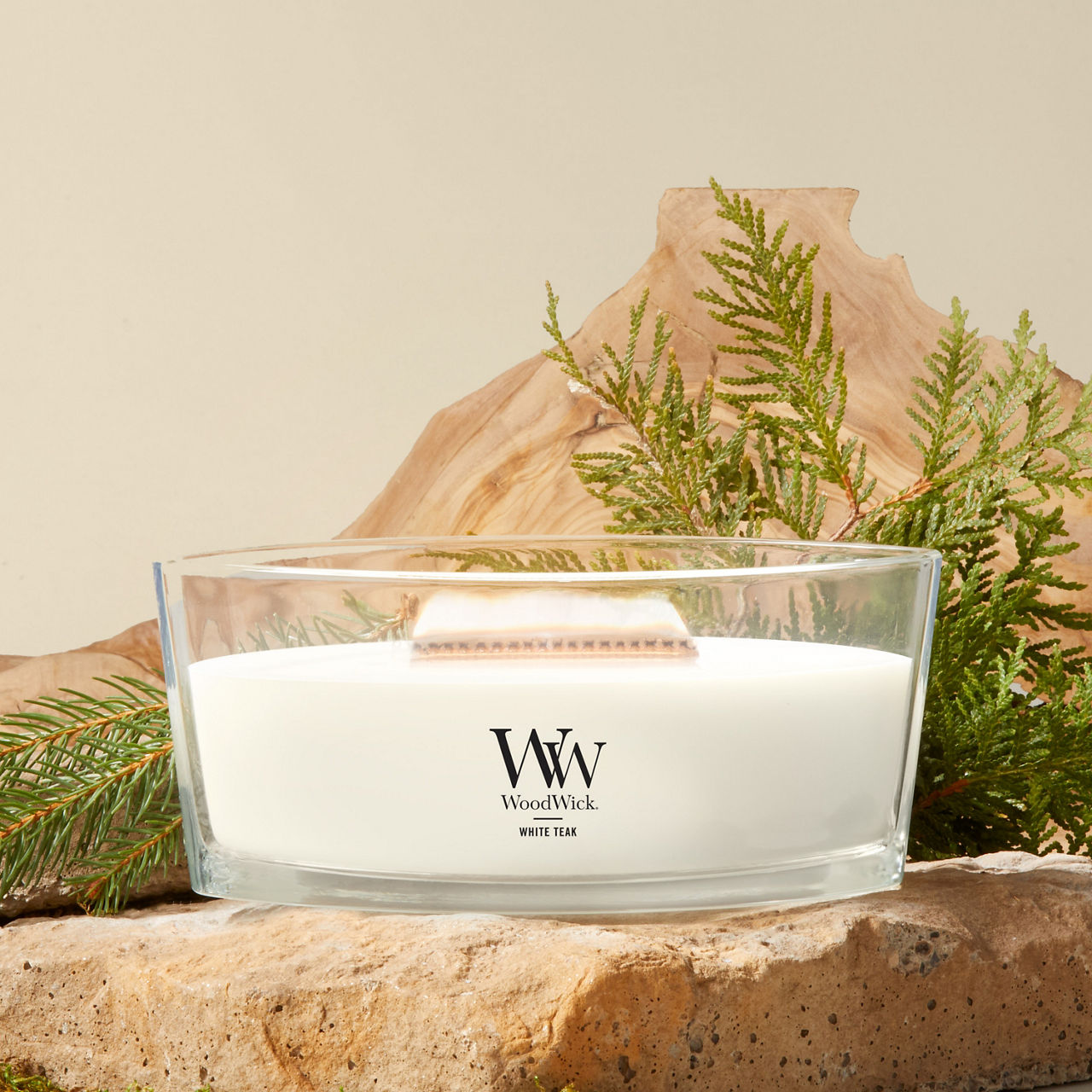 White Teak WoodWick® Ellipse Candle - Ellipse Candles | Yankee Candle
