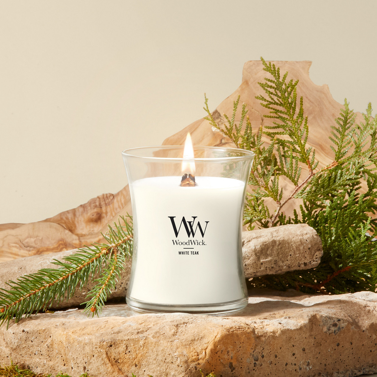 White Teak WoodWick® Medium Hourglass Candle - Medium Hourglass