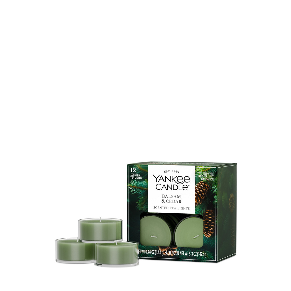 Yankee Candle Scented Tea Light Candles, Balsam & Cedar, Green, 12 Count, Size: Mini