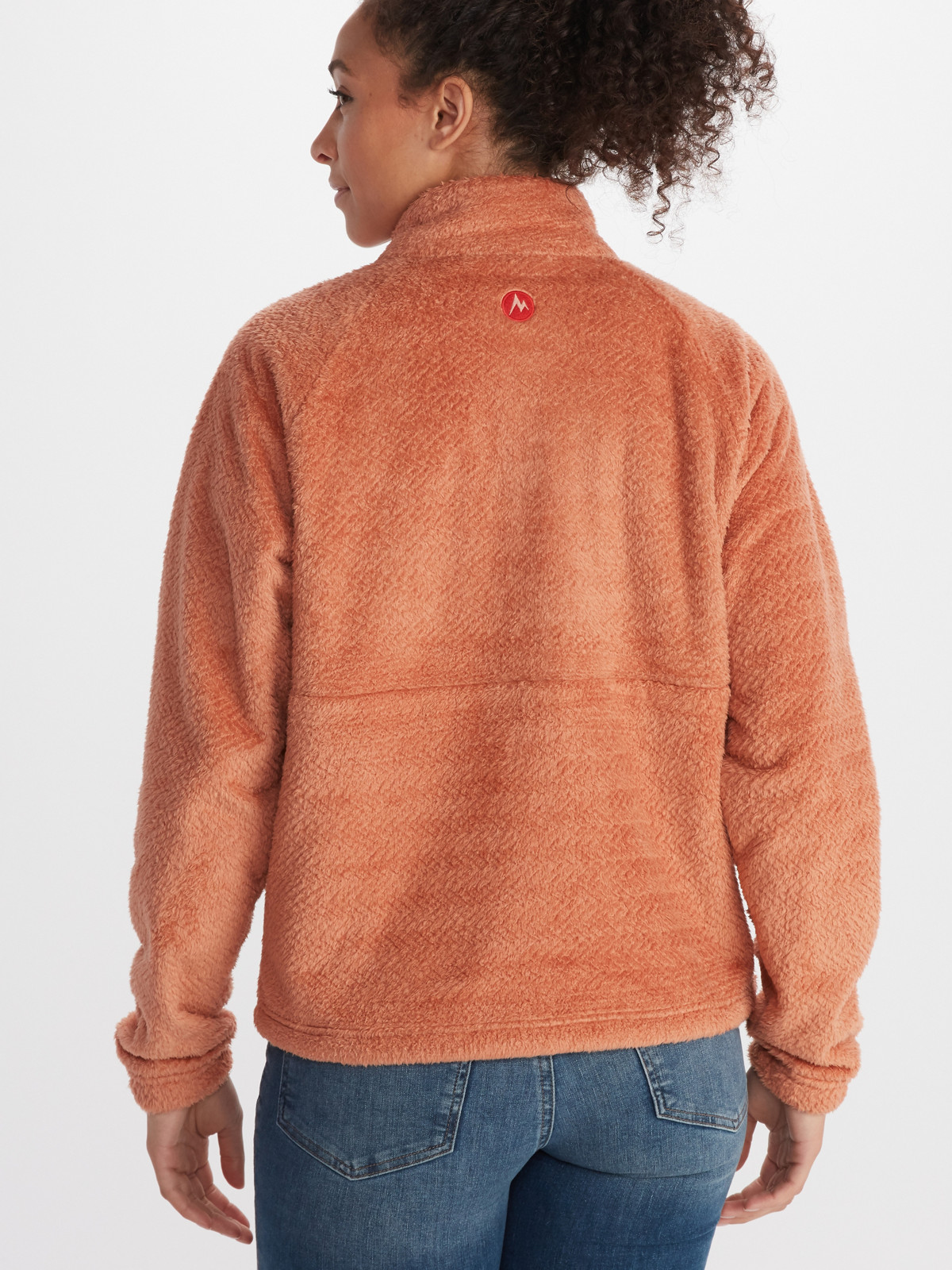 shot of jacket from behind worn by model