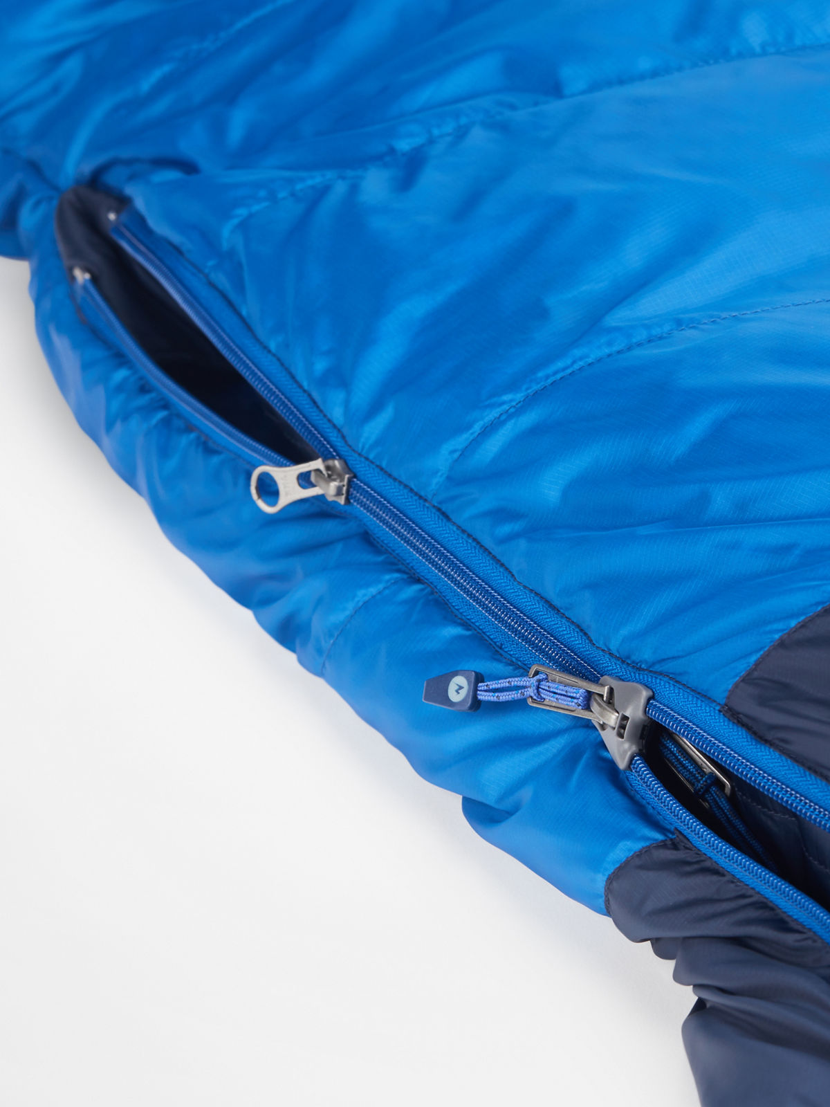 closeup of zippers on sleeping bag