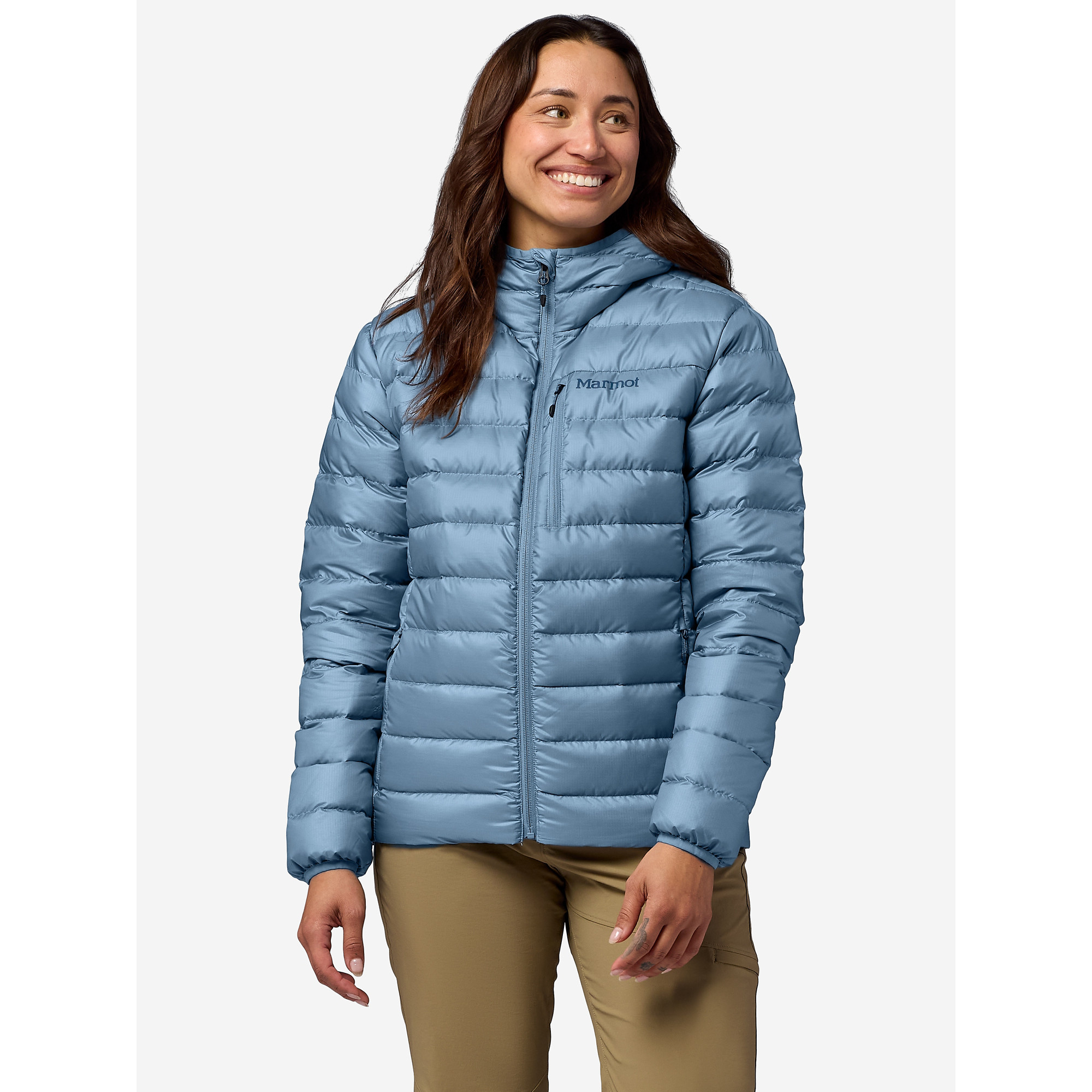 Marmot Women's Highlander Down Hoody in Hazy Blue
