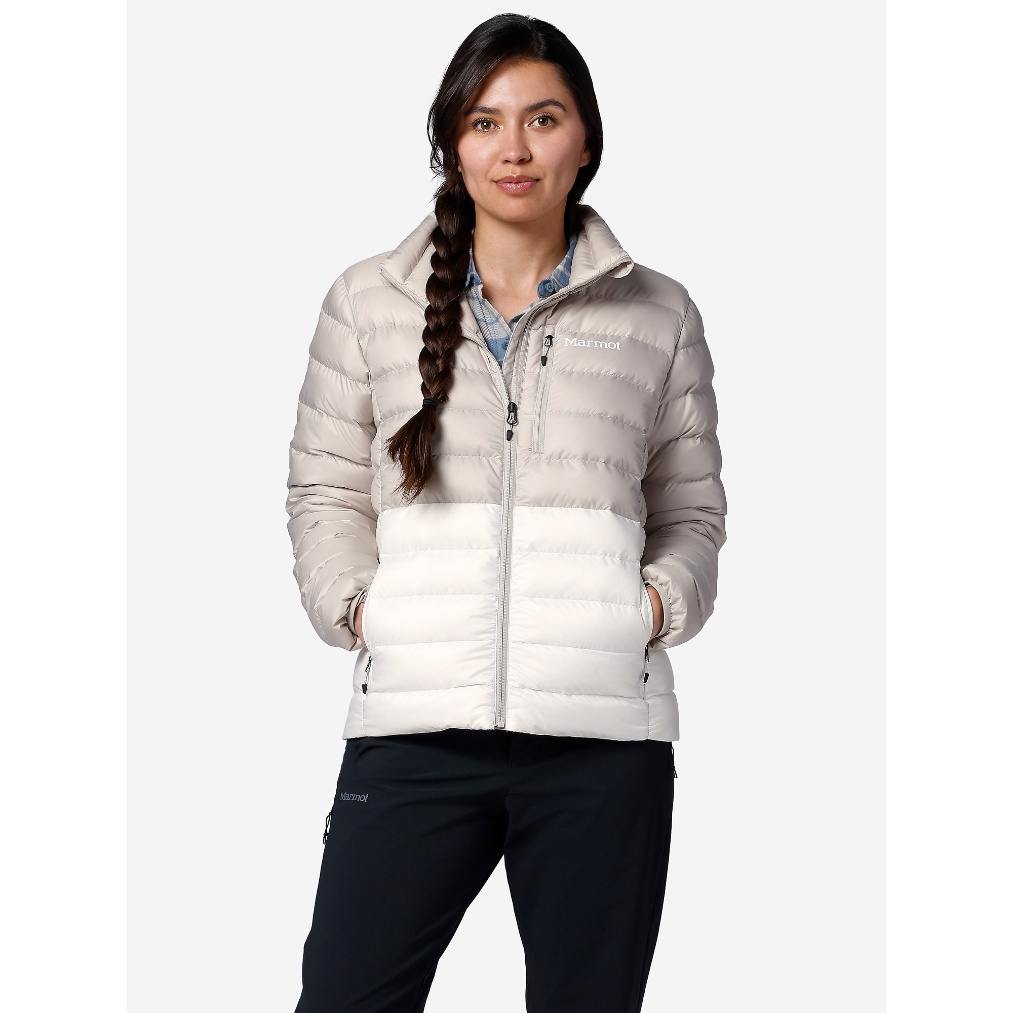 Marmot Women's Highlander Down Jacket in Birch Bark/Pearl