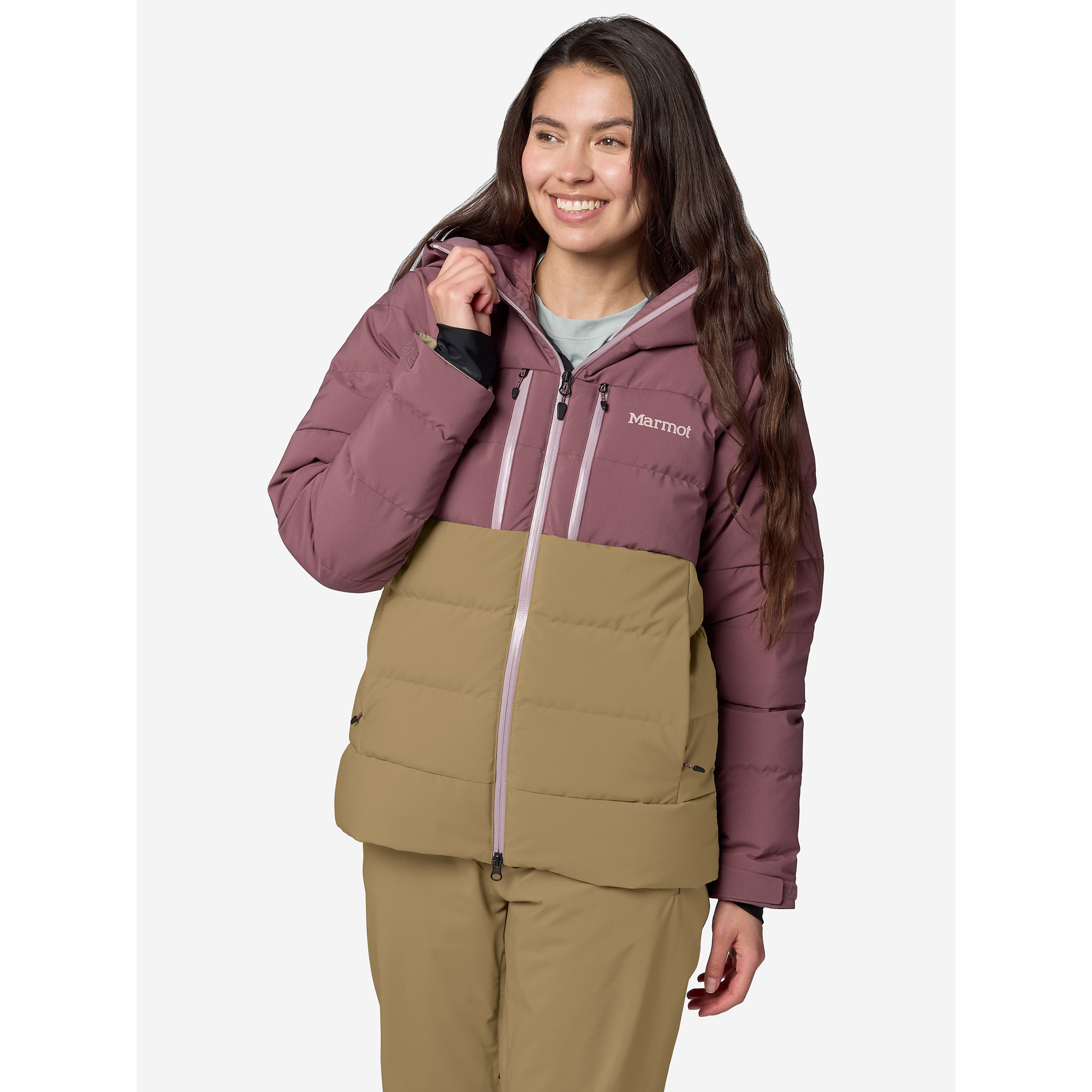 Marmot Women's Slingshot Insulated Jacket in Sugar Plum/Desert Khaki | Down